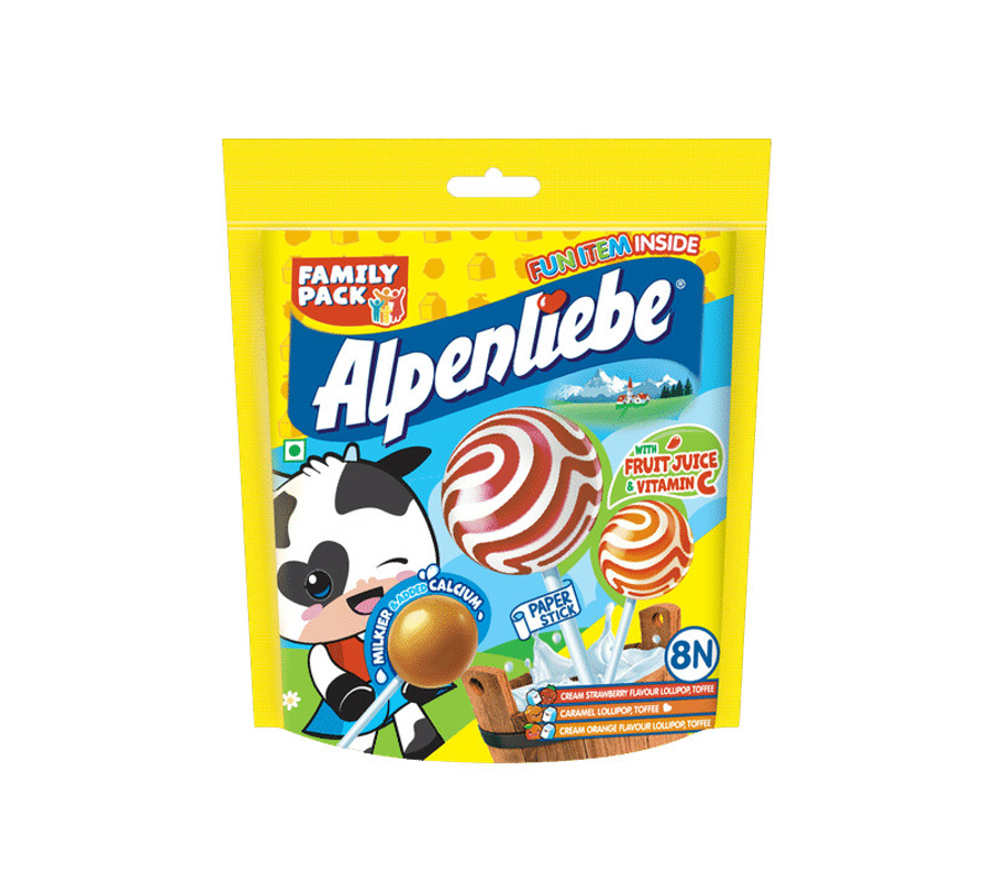 Alpenliebe Pop Assorted Pouch Assorted Flavor Cream Strawberry, Cream Orange, Caramel 8Gm (8 Pcs)